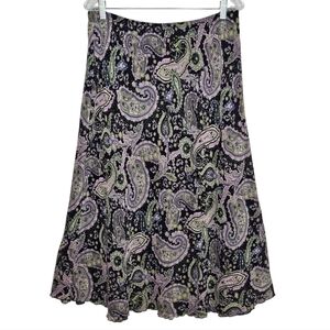 Briggs New York Purple & Green Paisley Sheer Overlay with Ruffled Hem Skirt Sz12